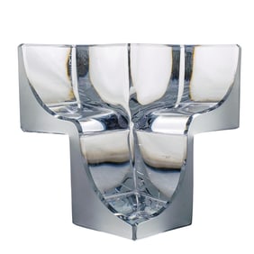 Daum France Three Section Cubist Crystal Vide Poche Bowl Sculpture