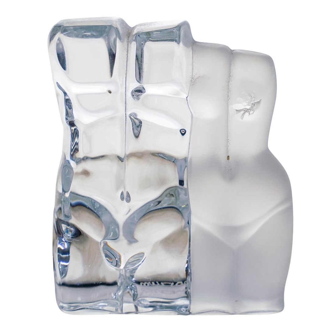 Daum Crystal Male & Female Nude Torso Sculpture: DESCRIPTION: Daum Crystal Male & Female Nude Torso Sculpture. Marked 'Daum France'. CIRCA: 20th Century ORIGIN: France DIMENSIONS: H: 3 1/2" W: 3" CONDITION: With minor chip on base Unless otherwise s