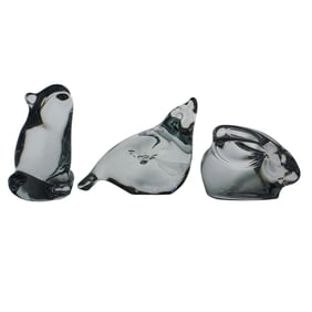 (3 Pc) Swedish Clear Art Glass Animal Figurines Grouping