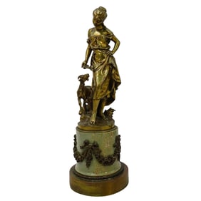 After Mathurin Moreau (French, 1822) "Goat Girl" Gilt Bronze Sculpture