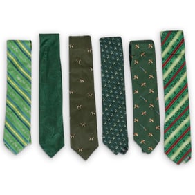 (6 Pcs) Assorted Silk Necktie Group - Green Woven