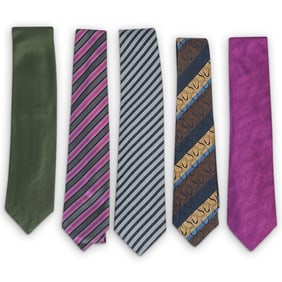 (5 Pcs) Lanvin & Gianfranco Ferre Silk Necktie Grouping