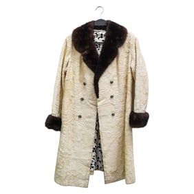 Vintage White Embossed Fur Coat W/ Brown Mink Collar