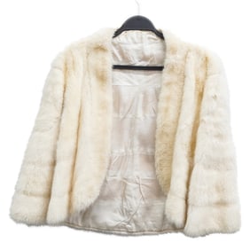 Vintage "Green Bear" White Fur Bolero Jacket