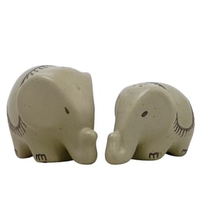 (2 pcs) Emilia Castillo (1958-, Mexican) Silverplate Porcelain Elephant Shakers