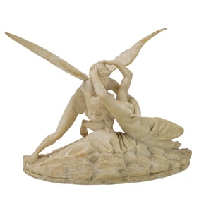 After Antonio Canova (Italian, 1757-1822) 'Psyche Revived by Cupid's Kiss' Alabaster Sculpture