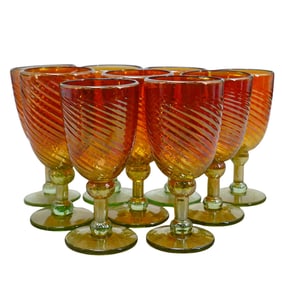 (9 Pc) Rick Strini Iridescent Glass Goblets