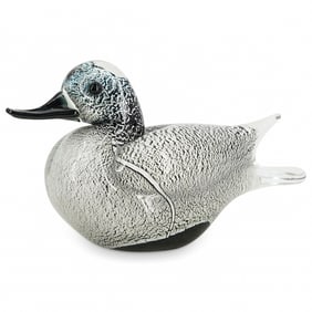 1960's Murano Art Glass Silver Flecked Duck Figurine Sculpture