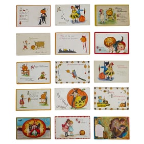 (15 Pc) Antique Halloween Postcards