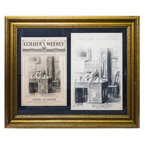 Antique 1899 Framed "Collier's Weekly" Cover & Original Sketch (1 of 3)