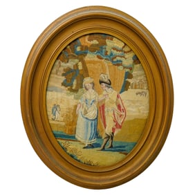 Antique Framed Embroidered Silk Portrait