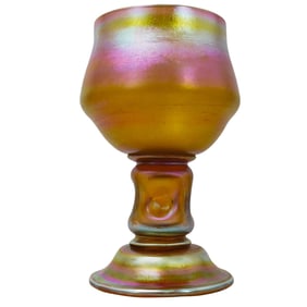 Tiffany Style Favrile Art Glass Footed Bowl