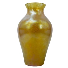 Loetz Style Iridescent Yellow Art Glass Vase