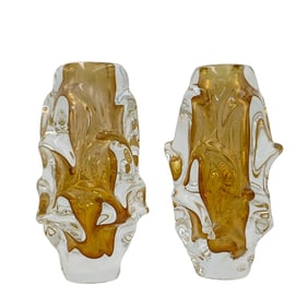 Pair Czech Jan Beranek Art Glass Sommerso Vases