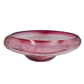 Signed Pink Art Glass Centerpiece Bowl