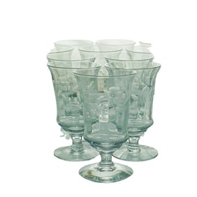(12 Pc) Vintage Footed Etched Glass Goblets