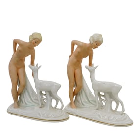 (2 Pc) Art Deco German Schaubach Kunst Porcelain Figurines