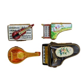(4 pcs) Rochard Limoges Instrument Porcelain Trinket Boxes