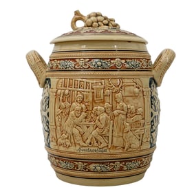 Antique German Majolica Porcelain Liquor Barrel