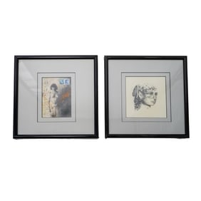 (2 Pc) Nick Bantock (20th Cent.) Mixed Media Framed Paintings