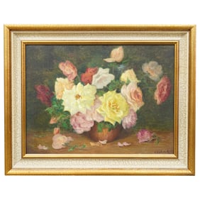 Signed Oil On Canvas Still Life Floral Painting