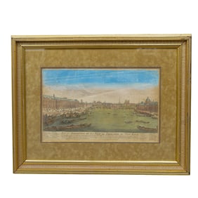 Antique French 'Ville de Paris From Pont Royal' Colored Engraving