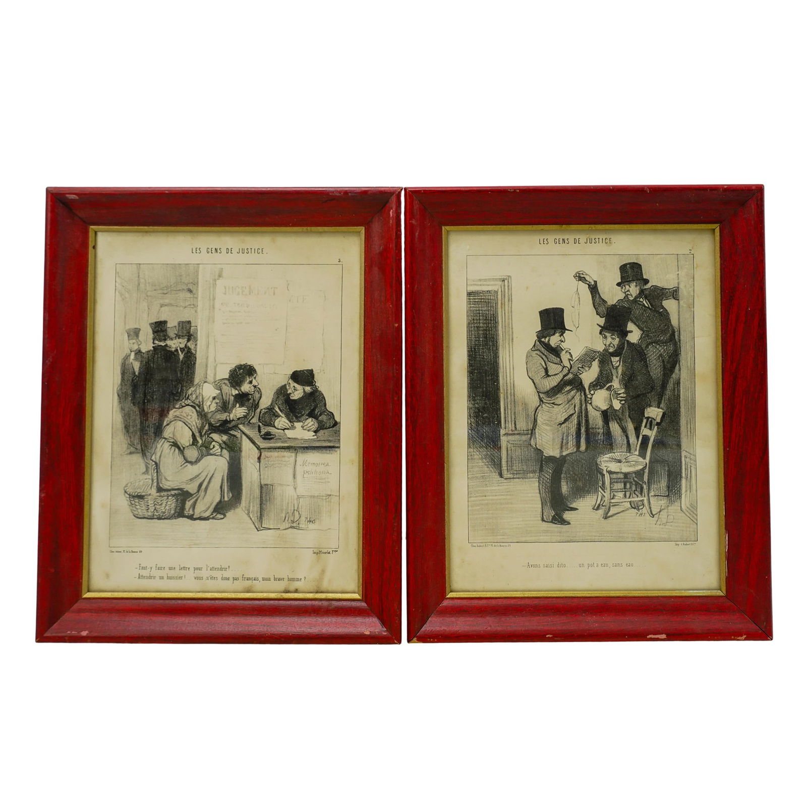 (2 Pc) English Honore Daumier "Les Gens de Justice" Framed Prints (1 of 6)