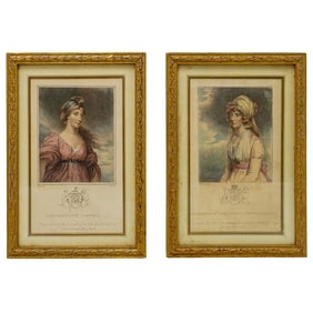 (2 Pc) 19th Cent. English After John Hoppner Colored Engravings