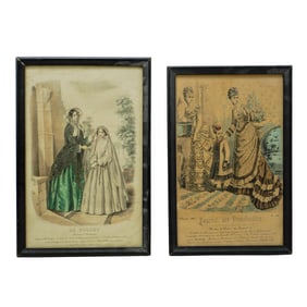 (2 Pc) Antique French "Le Follet" & "Journal Des Demoiselles" Engravings