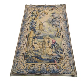 Signed Vintage French Pastoral Scene Tapestry