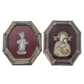 Pair Of Silver Framed Religious Icons