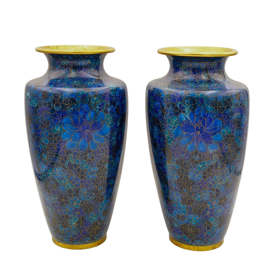 (2 Pc) Chinese Pair Of Blue Enamel Cloisonne Vases (1 of 4)