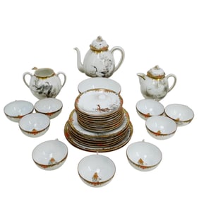 (29 pcs) Japanese Kutani Porcelain Eggshell Tea Set