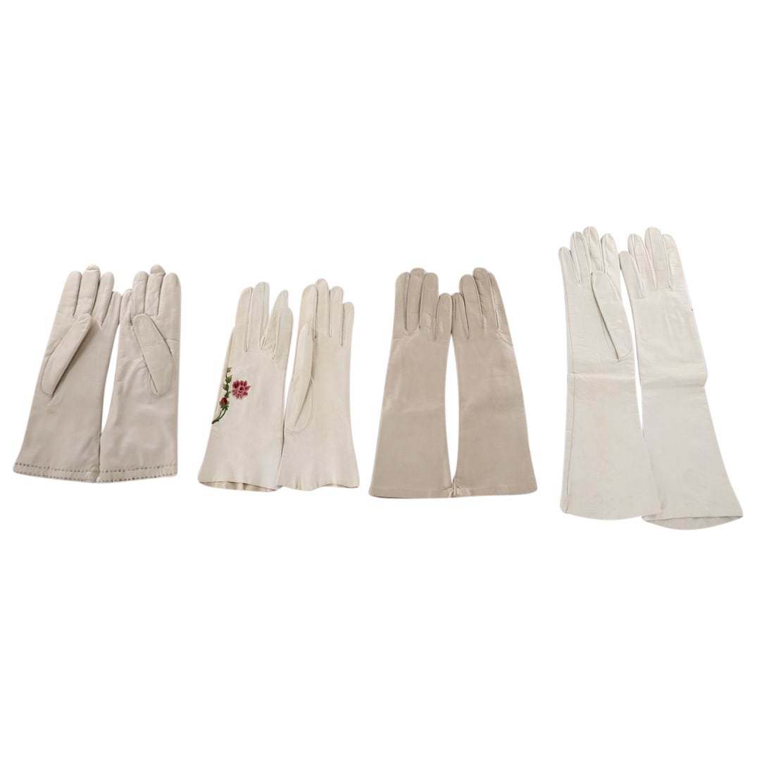 (4 Pc) Vintage White Leather Ladies Gloves Grouping (1 of 4)