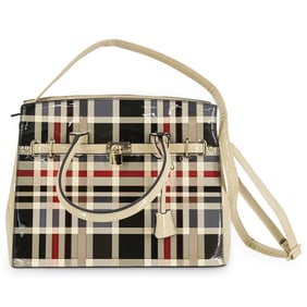 (2 Pc) Burberry Style Designer Handbag & Wallet Set