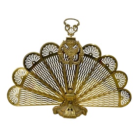 Antique Polished Brass Fan-Shaped Fireplace Screen