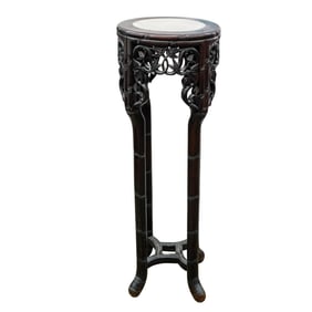 Antique Carved Wooden / Marble Top Plant Pedestal