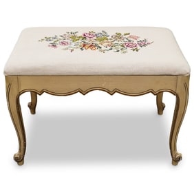 Vintage Needlepoint Queen Anne Style Vanity Bench
