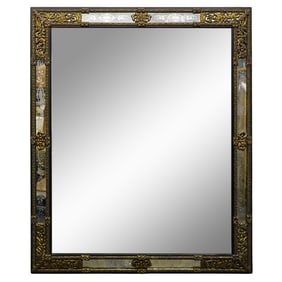 Large Brass and Etched Beveled Wall Mirror