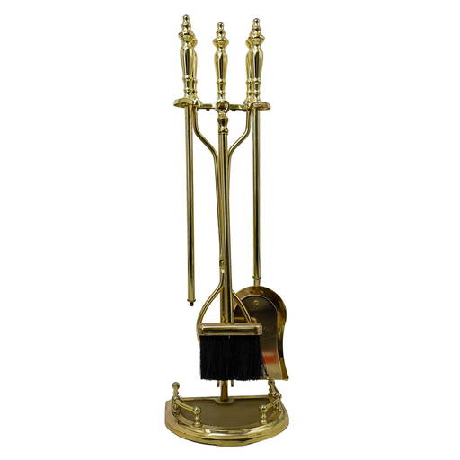 A Hexagonally Themed Set of Brass and Chrome Firetools A Hexagonally Themed Set of Brass and Chrome Firetools