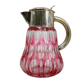 German Silver Plate and Cranberry Glass Pitcher