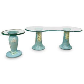 (2 Pc) Vintage Porcelain & Glass Accent Tables Set
