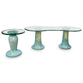 (2 Pc) Vintage Porcelain & Glass Accent Tables Set (1 of 7)