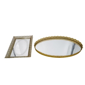 (2 Pc) Vintage Brass Vanity Plateau Mirrors