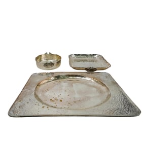 (3 pcs) Silver-plate Hammered Serving Articles
