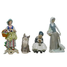 (4 pcs) Assorted Porcelain Figurines, NAO, Sitzendorf, Royal Copenhagen (1 of 16)