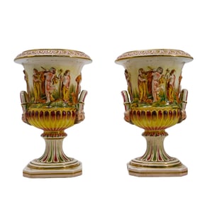 Pair Of Capodimonte Porcelain Urns