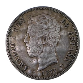 Spanish King Amadeo I 5 Pesetas Coin (1871)