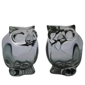 (2 Pc) Owl-Shaped Figural Art Glass Candy Bowls