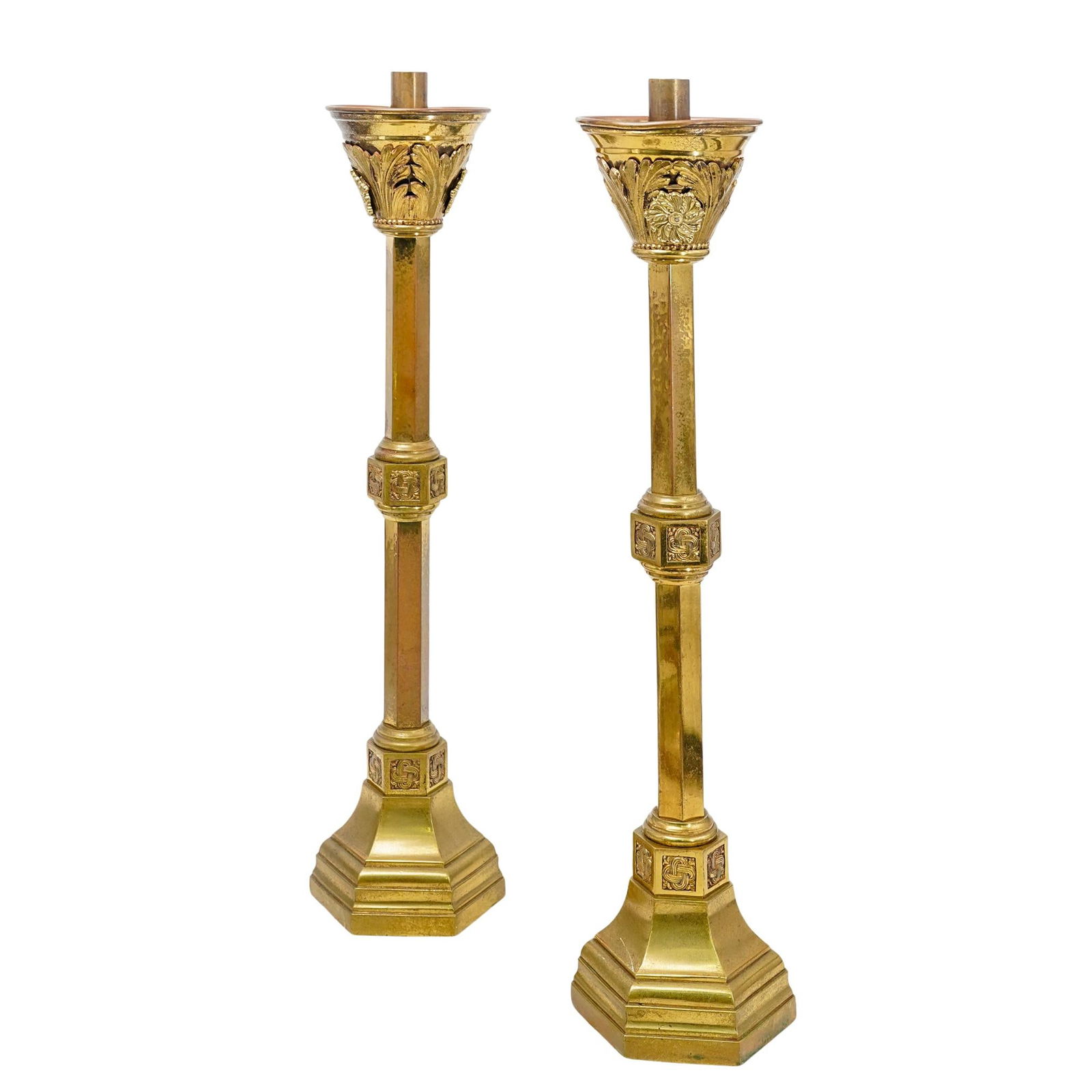 Pair Antique European Brass Candlesticks (1 of 7)